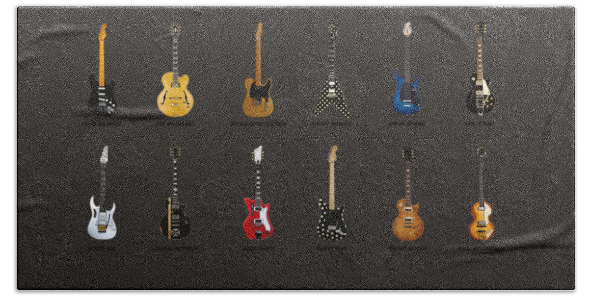 Fender Stratocaster Bath Sheet featuring the photograph Guitar Icons No2 by Mark Rogan