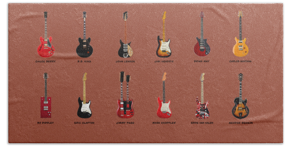 Fender Stratocaster Hand Towel featuring the photograph Guitar Icons No1 by Mark Rogan