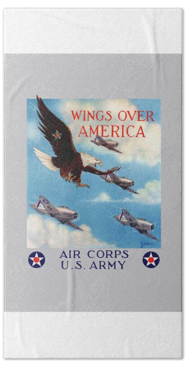 Eagle Bath Sheet featuring the painting Wings Over America - Air Corps U.S. Army by War Is Hell Store