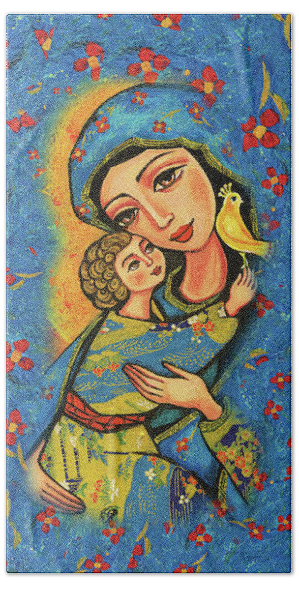 Mother And Child Hand Towel featuring the painting Mother Temple by Eva Campbell