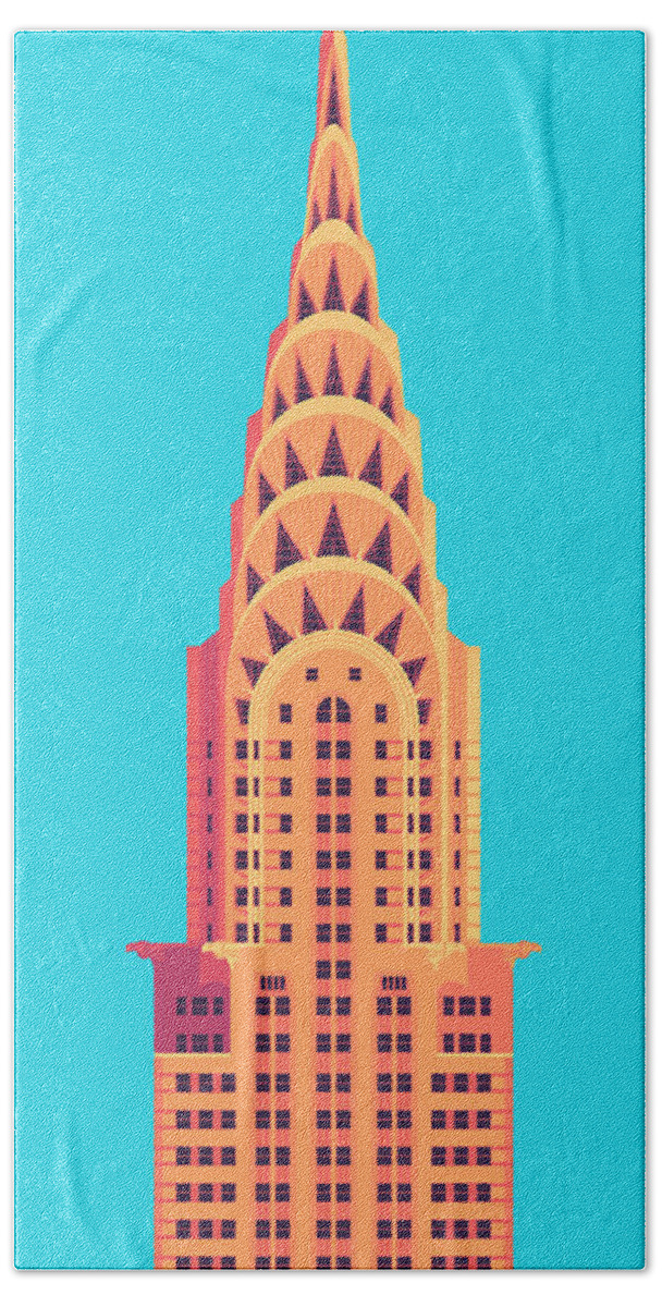 Architecture Bath Sheet featuring the digital art Chrysler Building - Cyan by Organic Synthesis