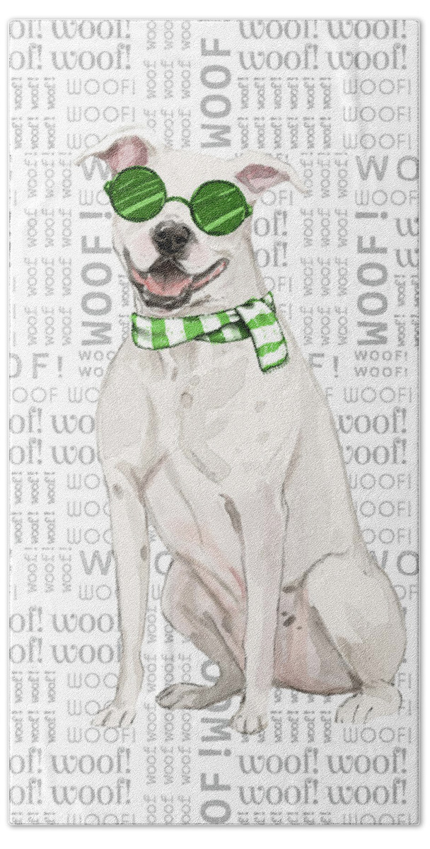 American Staffordshire Terrier Hand Towel featuring the digital art White Pit Bull Fleas Navidog by Doreen Erhardt
