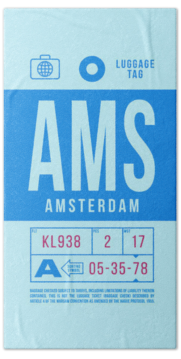 Airline Bath Sheet featuring the digital art Luggage Tag B - AMS Amsterdam Netherlands by Organic Synthesis