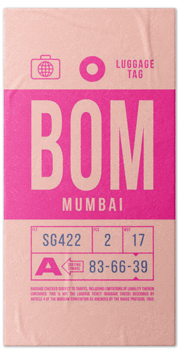 Airline Hand Towel featuring the digital art Luggage Tag B - BOM Mumbai India by Organic Synthesis