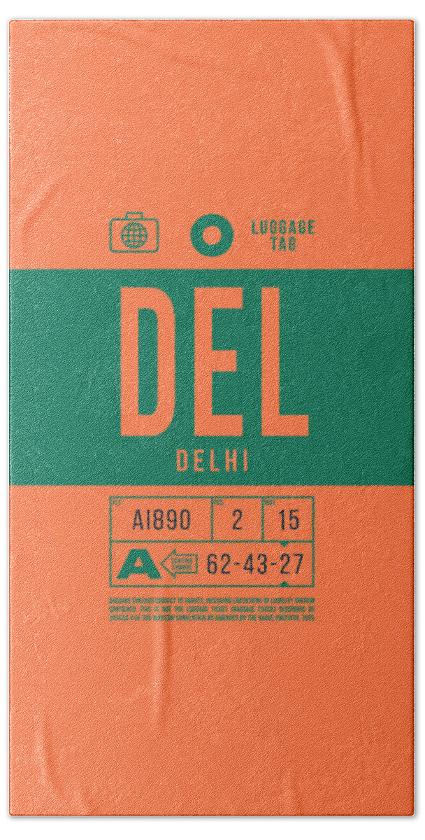 Airline Hand Towel featuring the digital art Luggage Tag B - DEL Delhi India by Organic Synthesis