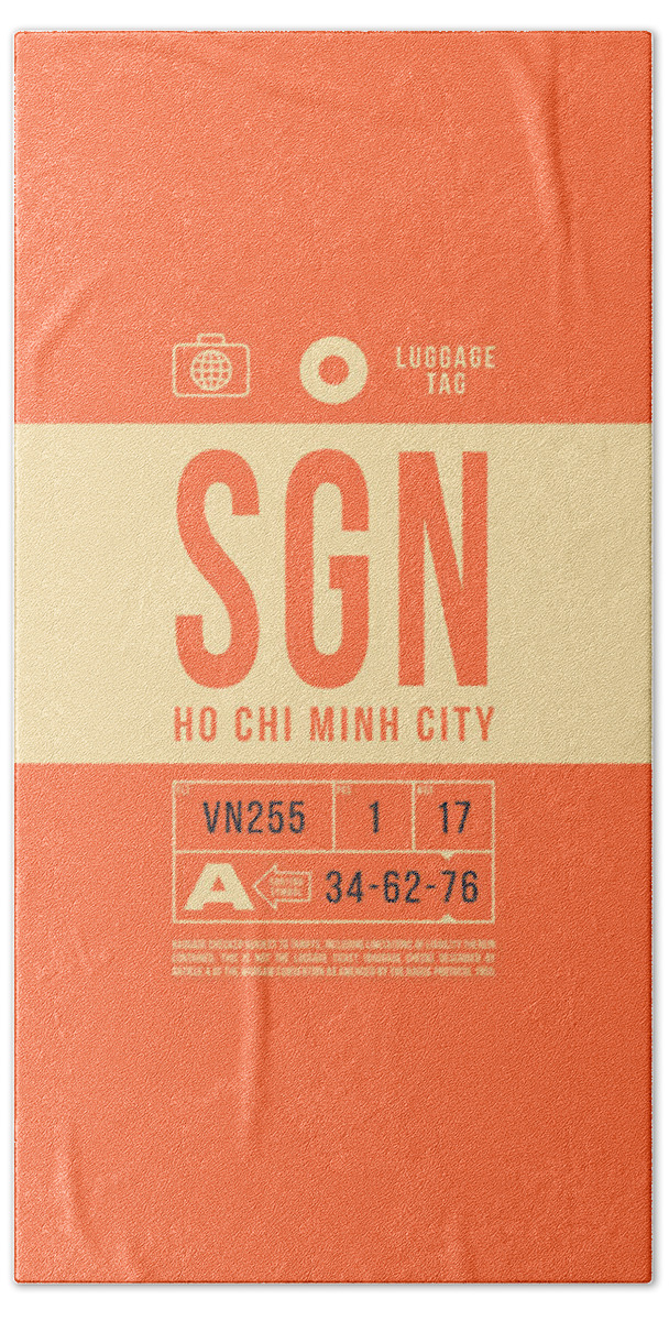 Airline Hand Towel featuring the digital art Luggage Tag B - SGN Ho Chi Minh City Vietnam by Organic Synthesis