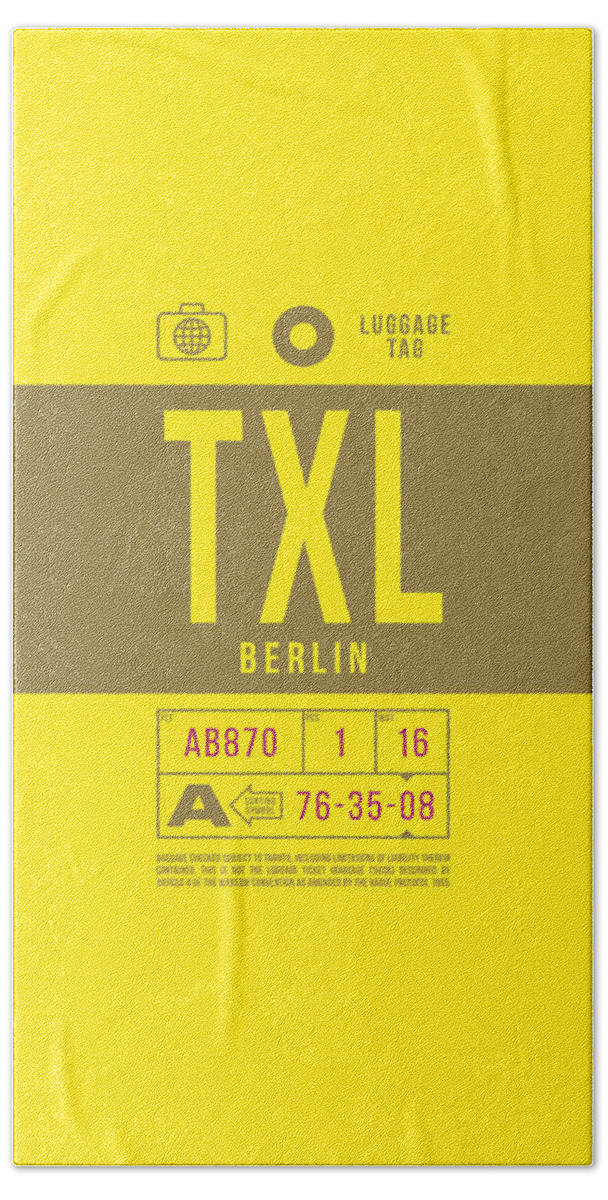 Airline Hand Towel featuring the digital art Luggage Tag B - TXL Berlin Germany by Organic Synthesis