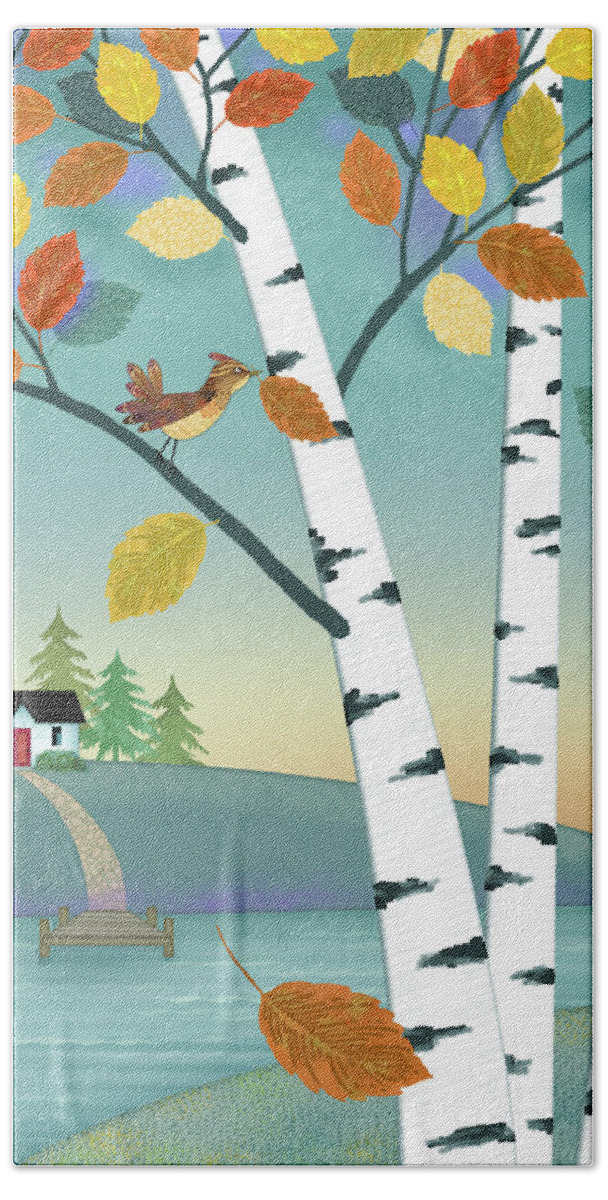 Trees Bath Towel featuring the digital art Lakeside in the Fall by Valerie Drake Lesiak