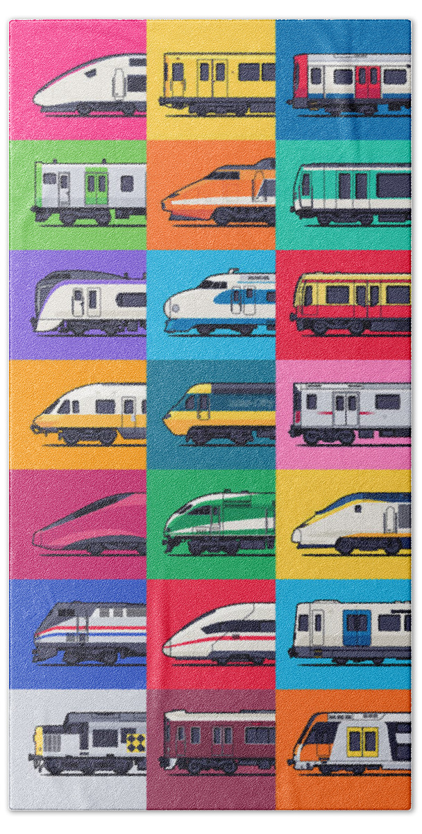 Train Hand Towel featuring the digital art World Trains Pattern by Organic Synthesis