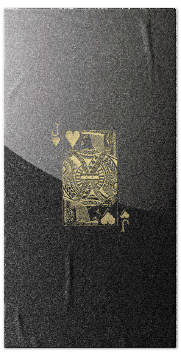 'gamble' Collection By Serge Averbukh Bath Towel featuring the digital art Jack of Hearts in Gold over Black by Serge Averbukh