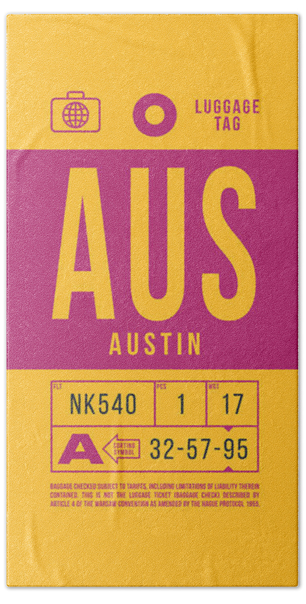 Airline Hand Towel featuring the digital art Luggage Tag B - AUS Austin USA by Organic Synthesis