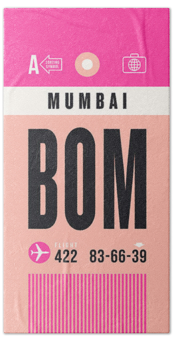 Airline Hand Towel featuring the digital art Luggage Tag A - BOM Mumbai India by Organic Synthesis