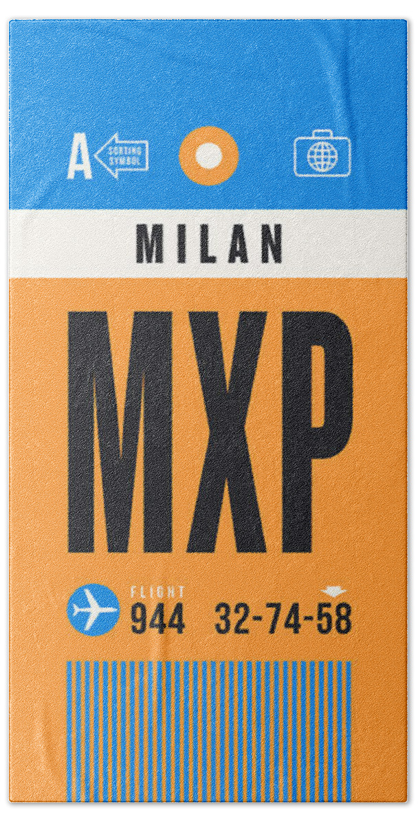 Airline Bath Sheet featuring the digital art Luggage Tag A - MXP Milan Italy by Organic Synthesis