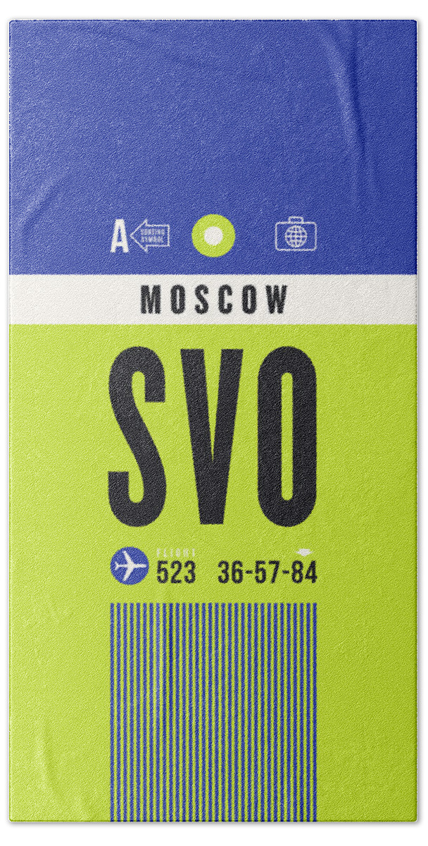 Airline Hand Towel featuring the digital art Luggage Tag A - SVO Moscow Russia by Organic Synthesis