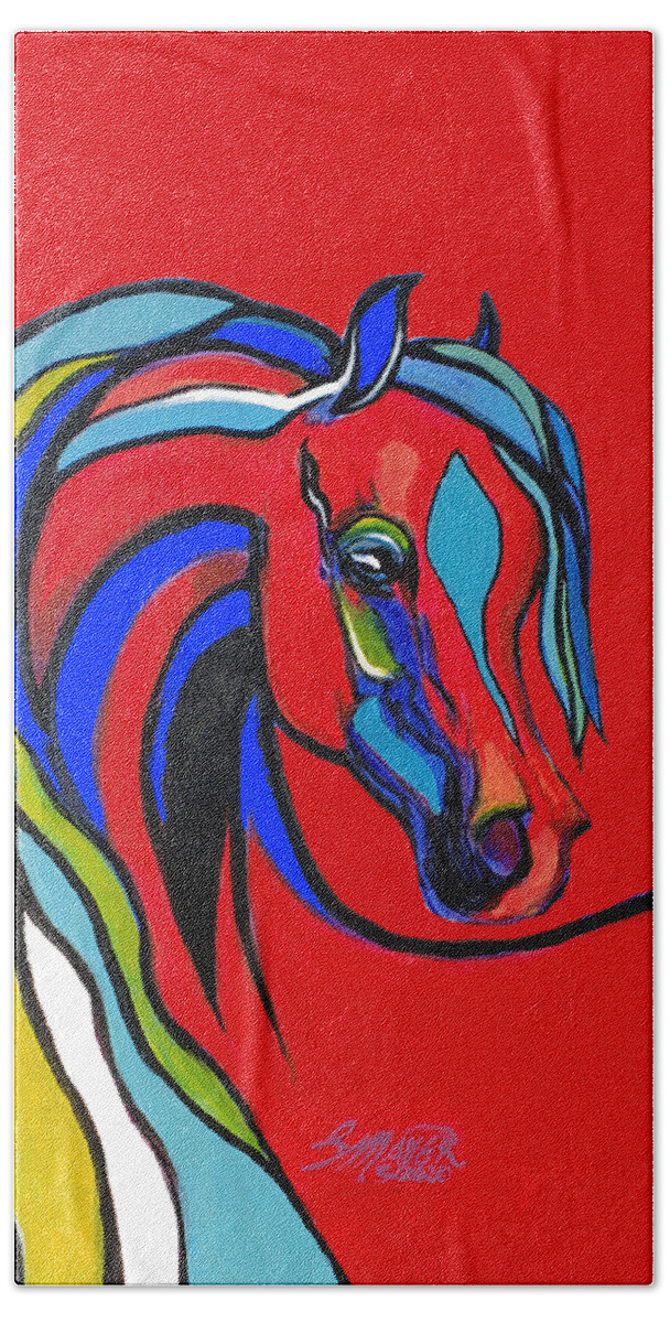 Artistsofinstagram Hand Towel featuring the painting A Colorful Horse by Stacey Mayer