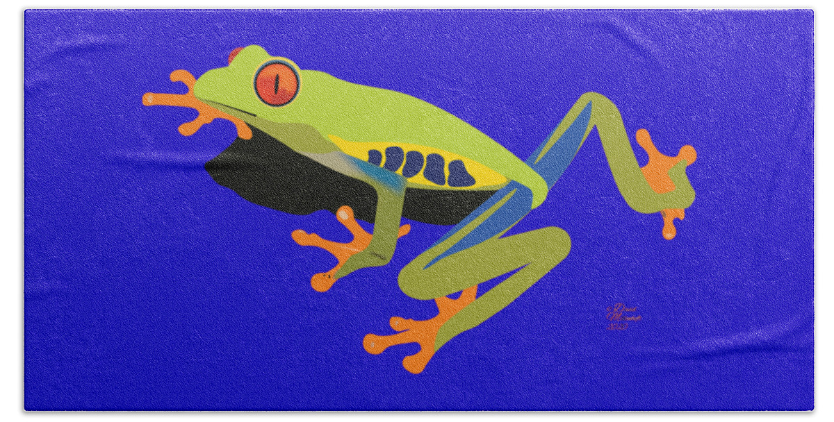 Red Eye Tree Frog Bath Towel featuring the digital art Red Eye Tree Frog by David Millenheft
