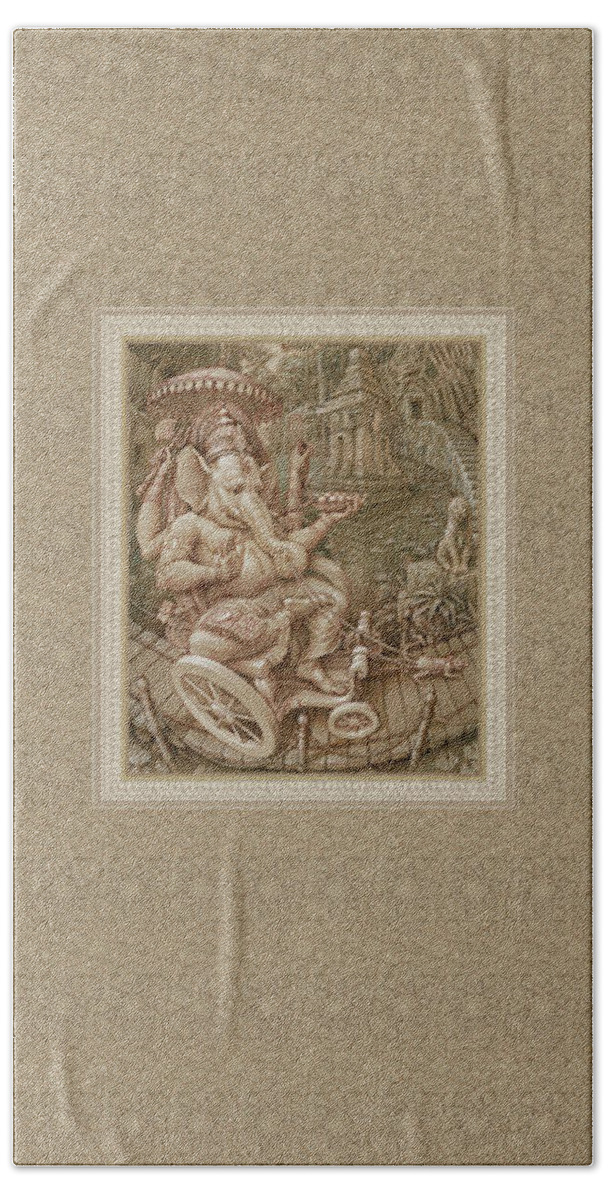Ganesha Bath Towel featuring the pastel Ganesha by Kurt Wenner