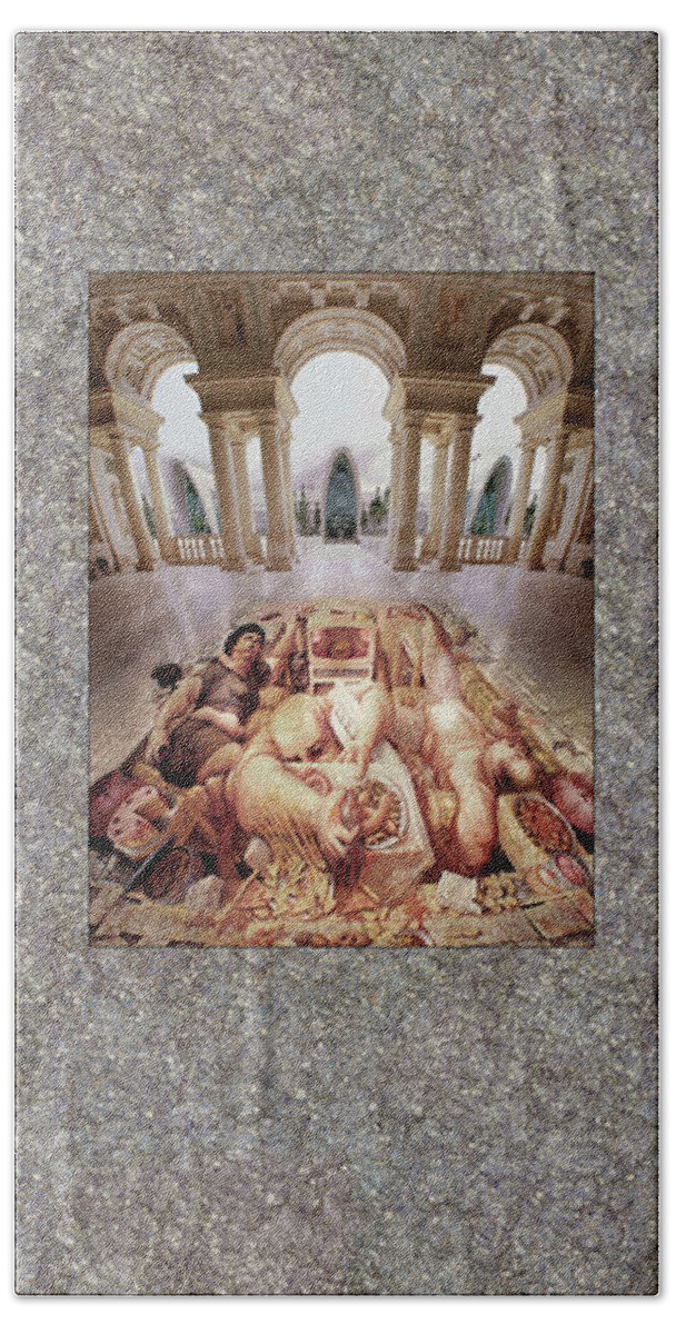 Gluttony Bath Towel featuring the painting Gluttony by Kurt Wenner