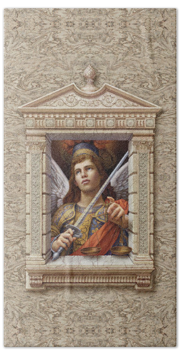 Christian Art Bath Towel featuring the painting Archangel Michael by Kurt Wenner