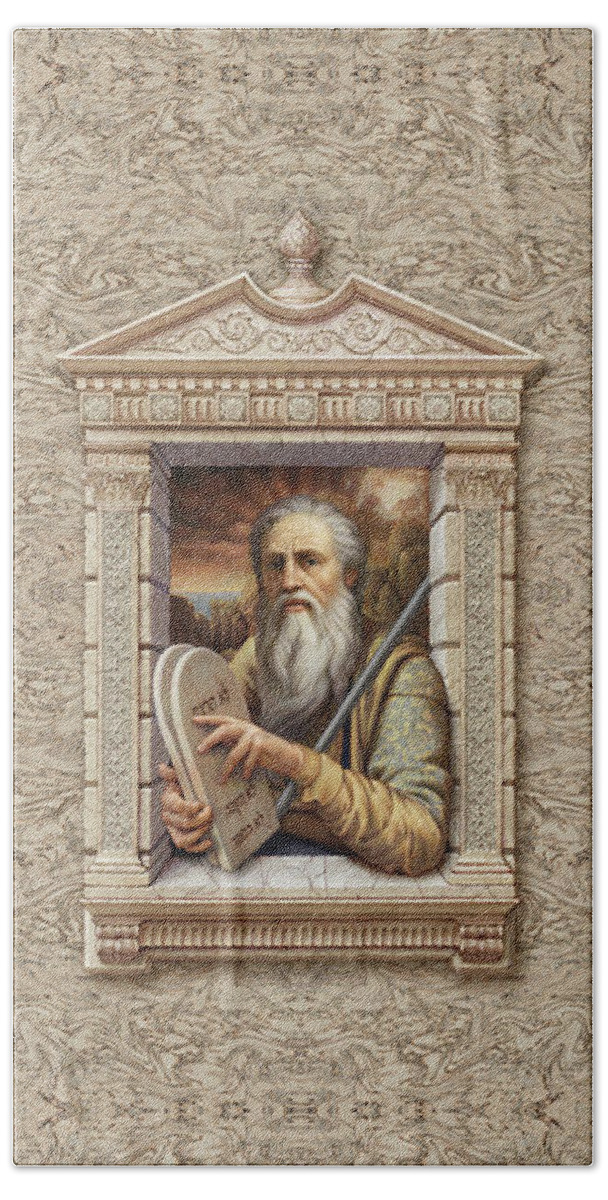 Christian Art Bath Towel featuring the painting Moses by Kurt Wenner