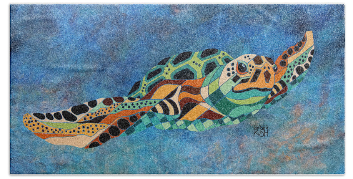 Sea Turtle Hand Towel featuring the painting Gently Gliding Along Sea Turtle by Barbara Rush