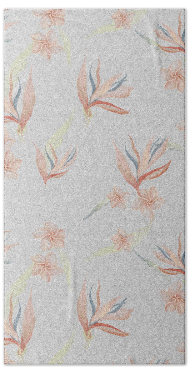 Bird Of Paradise Hand Towel featuring the digital art Bird of Paradise with Plumeria Blossoms Floral Print by Sand And Chi