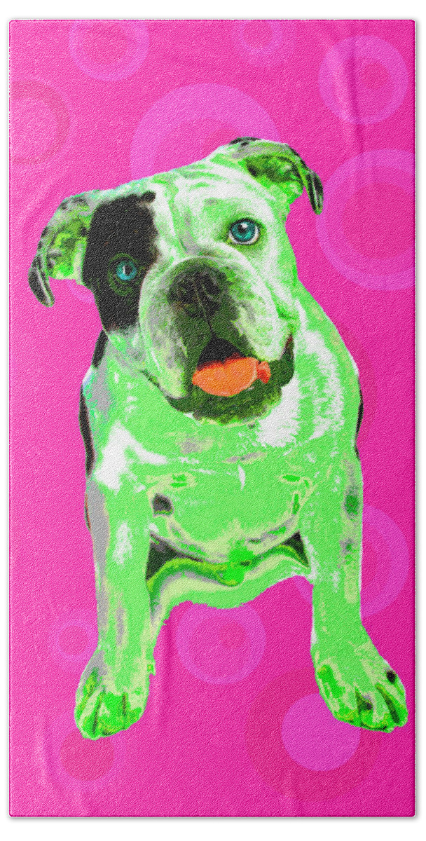 Dogs Hand Towel featuring the photograph PopART Bulldog Puppy by Renee Spade Photography