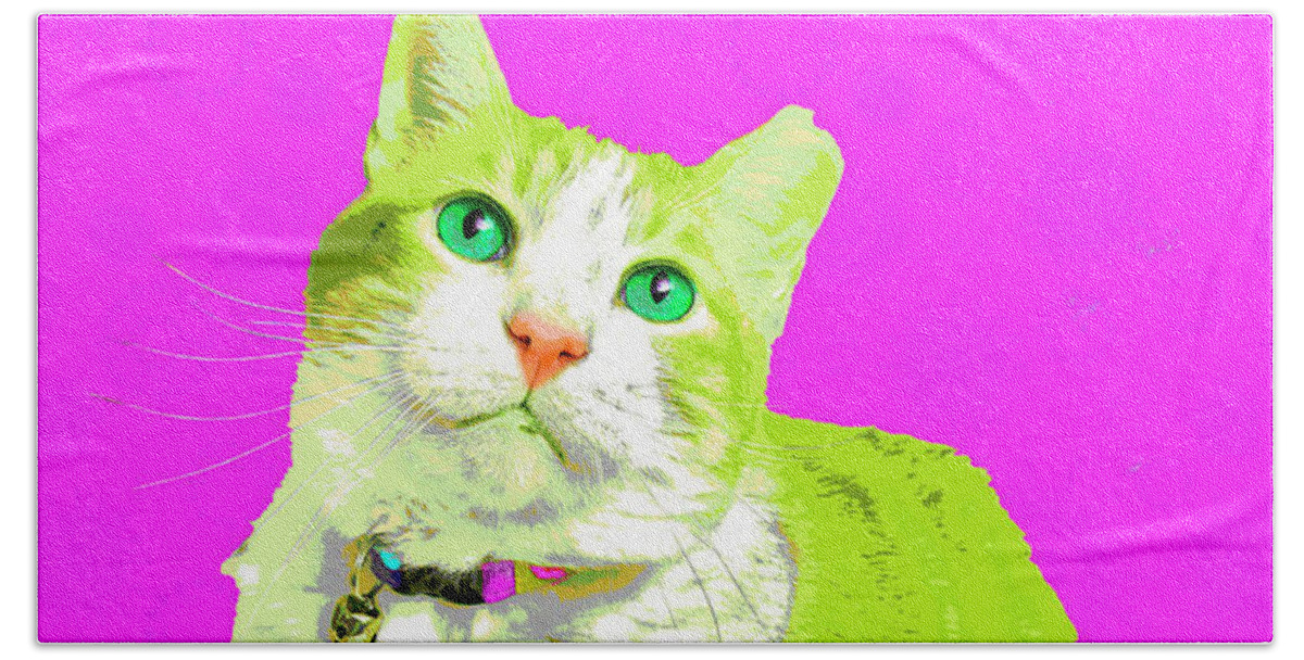 Cat Bath Towel featuring the photograph PopART Tabby Cat by Renee Spade Photography