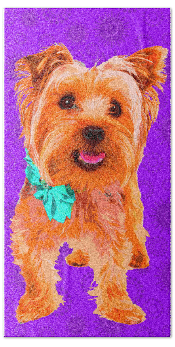 Dogs Bath Towel featuring the photograph PopART Yorkie by Renee Spade Photography