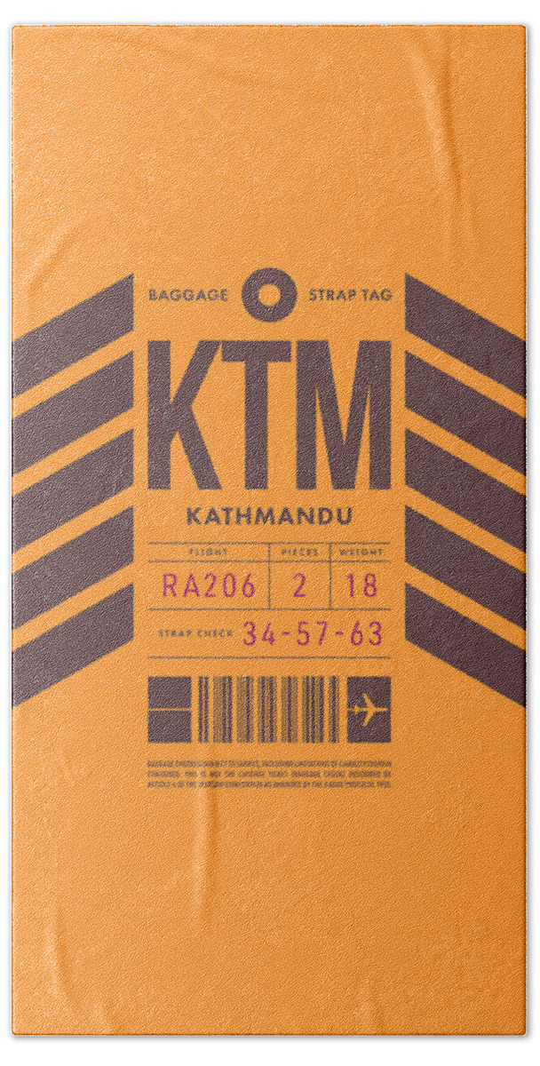 Airline Hand Towel featuring the digital art Baggage Tag D - KTM Kathmandu Nepal by Organic Synthesis