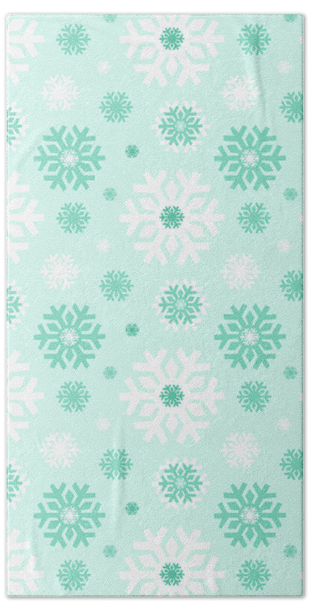 Teal Hand Towel featuring the painting Blue Holiday Snowflake Pattern - Jen Montgomery by Jen Montgomery