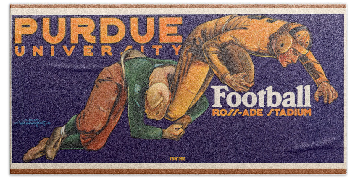 Purdue Bath Towel featuring the mixed media 1929 Purdue Football Art by Row One Brand