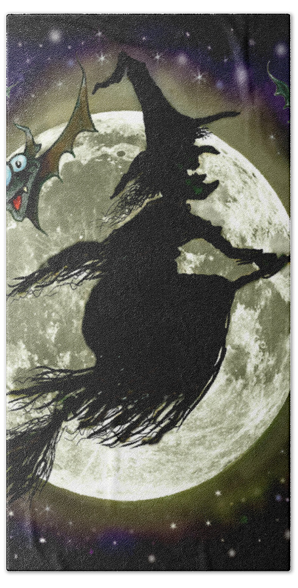 Halloween Bath Towel featuring the digital art Halloween Witch #1 by Kevin Middleton