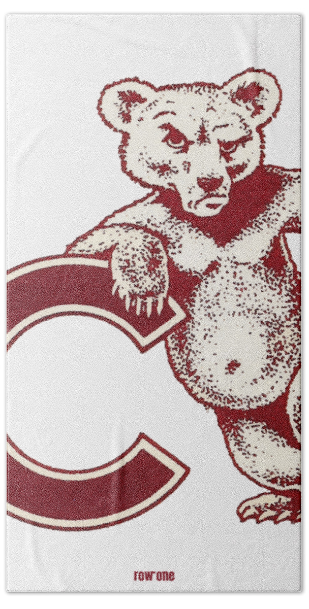 Cornell Bath Towel featuring the mixed media 1950's Cornell Touchdown Bear by Row One Brand