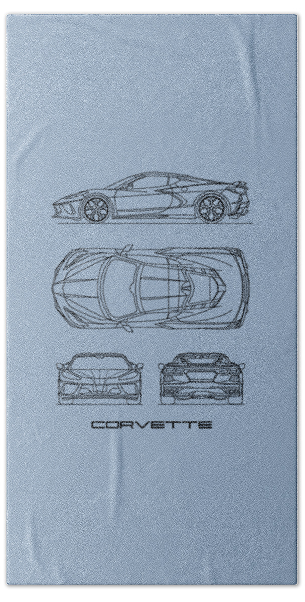 Corvette Hand Towel featuring the photograph Corvette C8 Blueprint by Mark Rogan