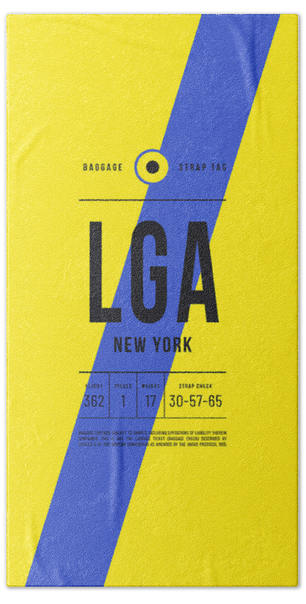 Airline Hand Towel featuring the digital art Baggage Tag E - LGA New York USA by Organic Synthesis