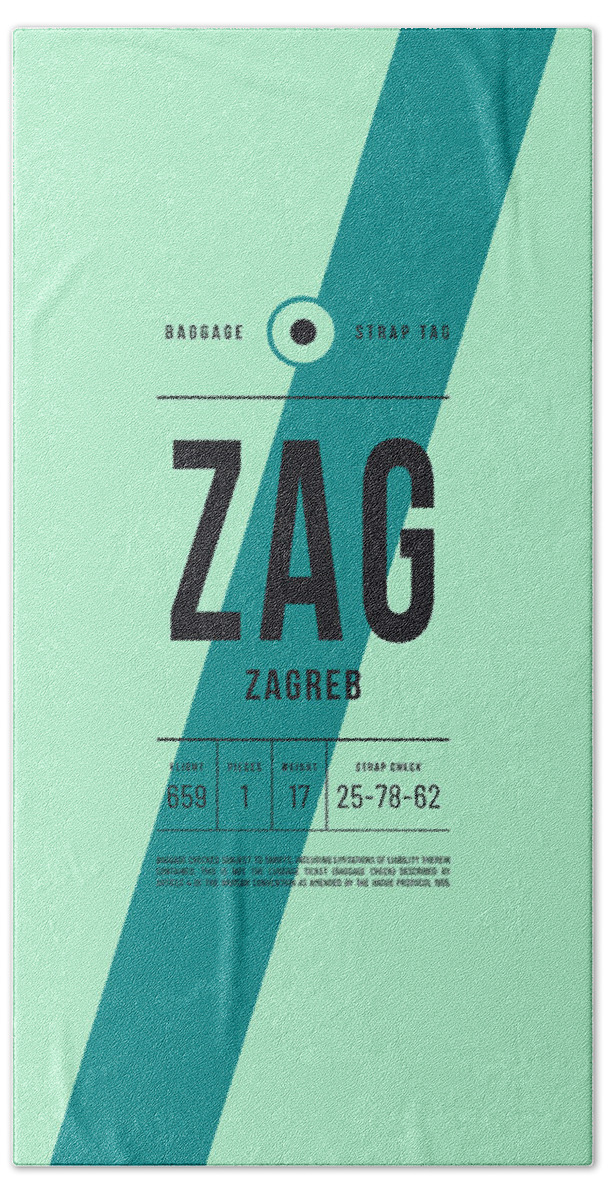 Airline Hand Towel featuring the digital art Luggage Tag E - ZAG Zagreb Croatia by Organic Synthesis