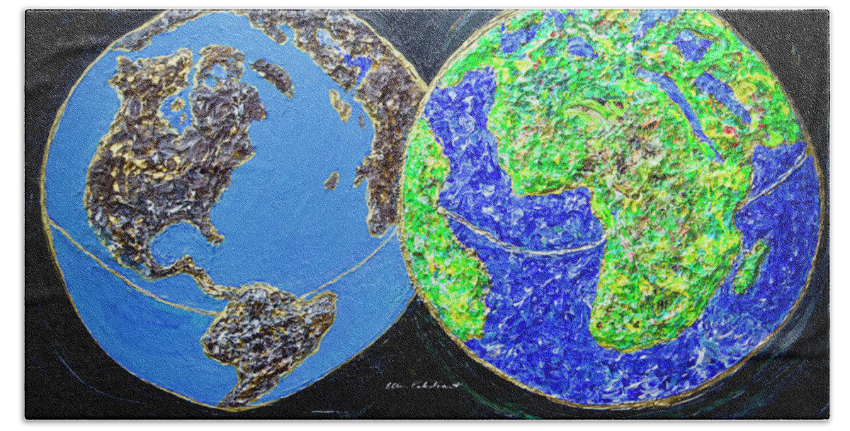 Wall Art Bath Towel featuring the painting Our Earth Our Choice - Horitzontal by Ellen Palestrant