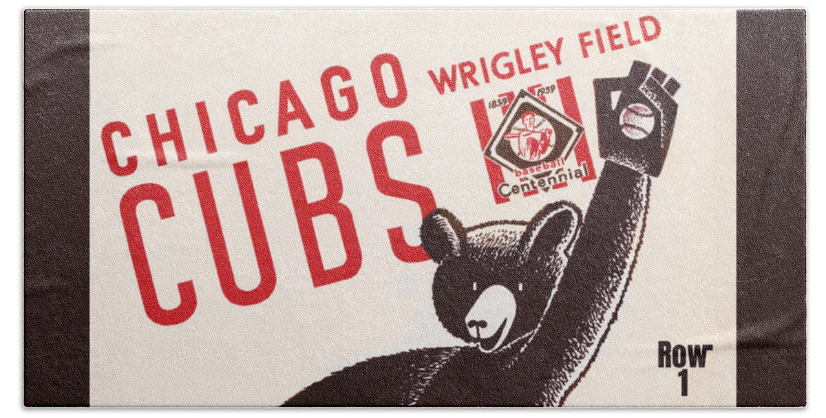 Chicago Bath Towel featuring the mixed media 1939 Chicago Cubs Score Card Art by Row One Brand