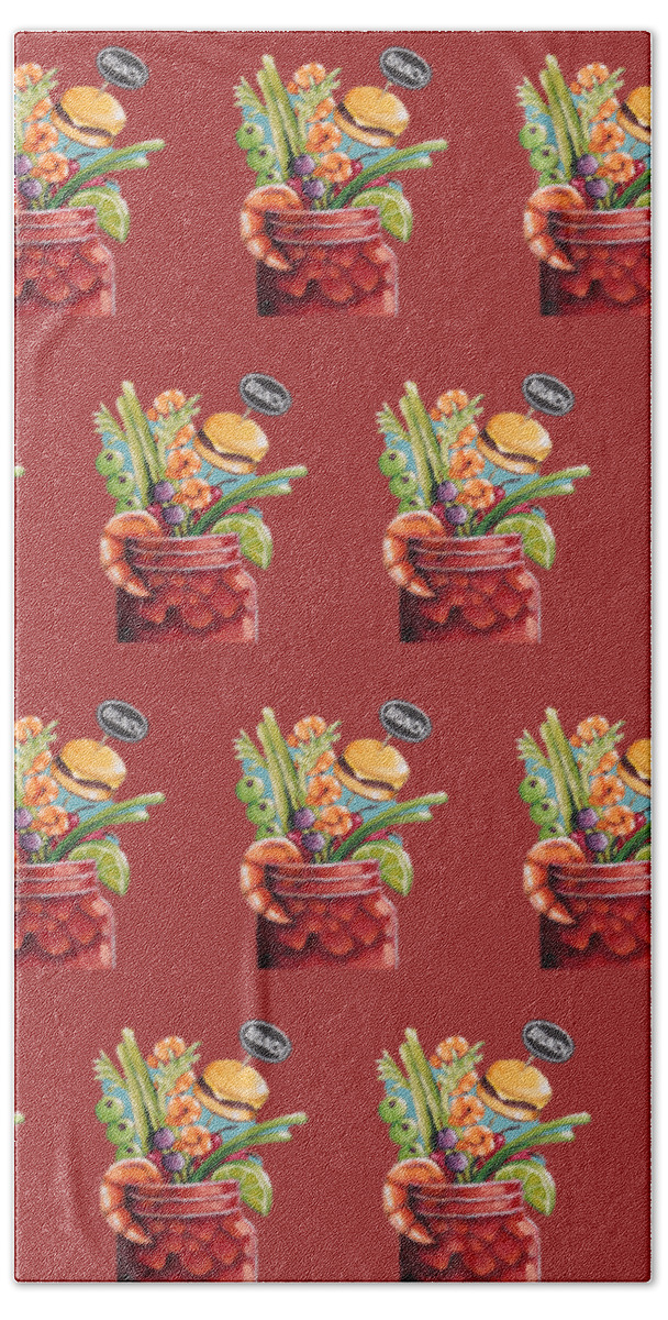Bloody Mary Bath Towel featuring the painting Bloody Mary Brunch by Lucia Stewart