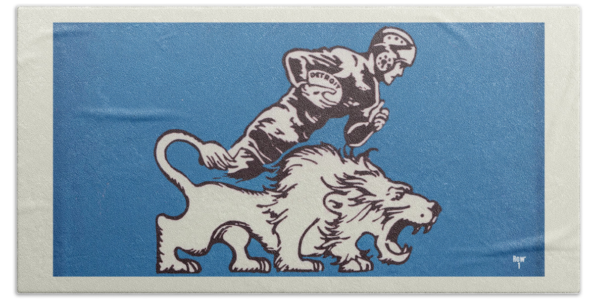 1957 Bath Towel featuring the mixed media 1957 Detroit Lions World Champions Art by Row One Brand
