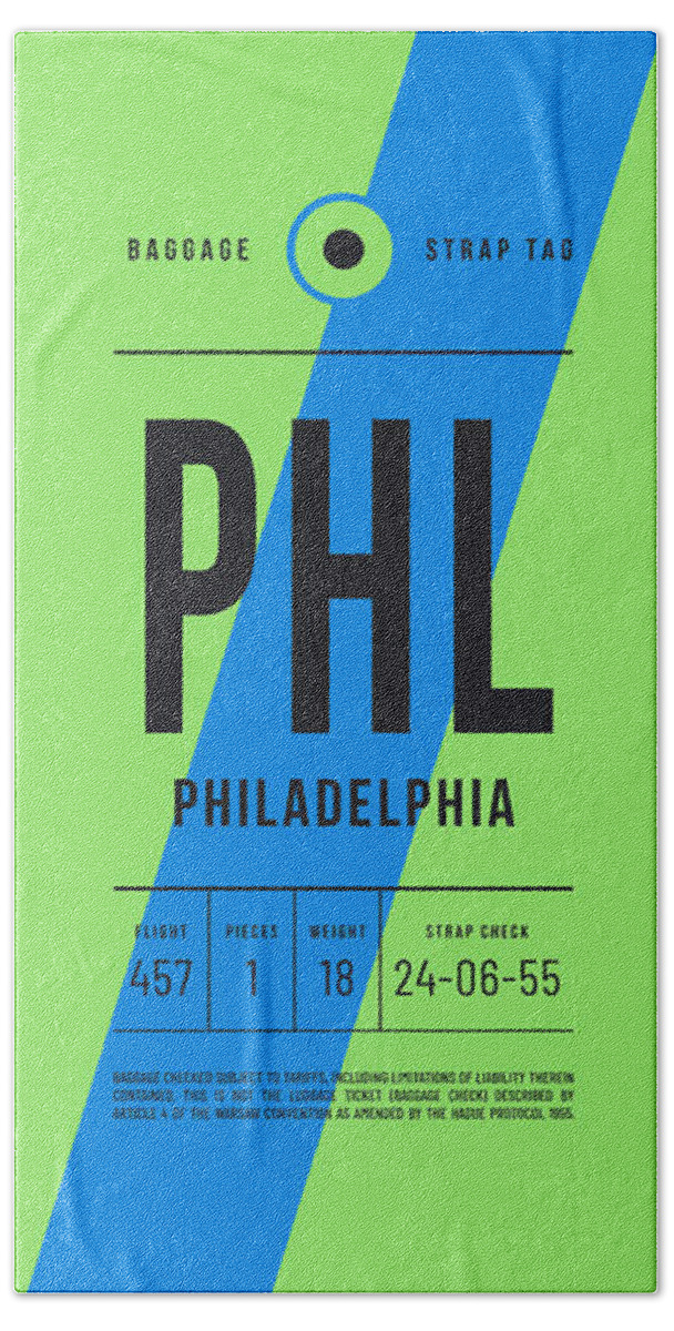 Airline Bath Towel featuring the digital art Luggage Tag E - PHL Philadelphia USA by Organic Synthesis