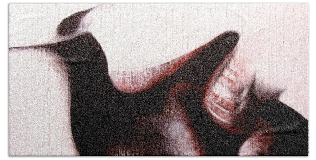 Abstract Hand Towel featuring the painting When her mouth faced his mouth by Michael Lightsey