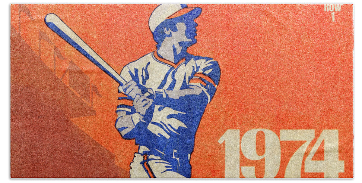 Baseball Hand Towel featuring the mixed media 1974 Retro Baseball Art by Row One Brand