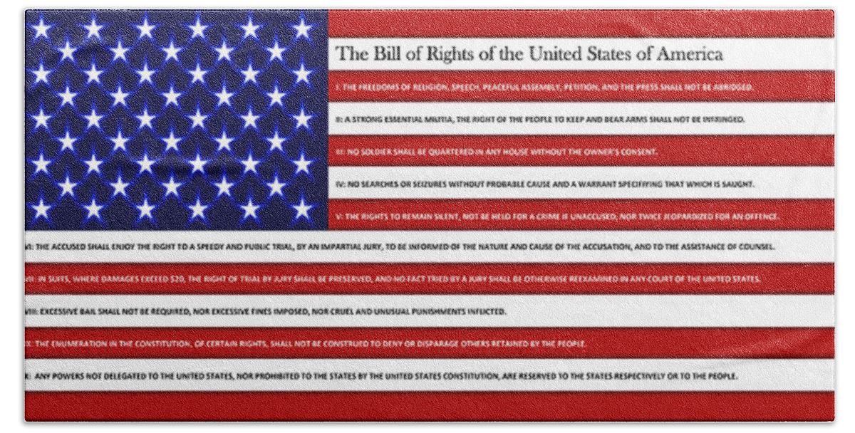 Usa Hand Towel featuring the digital art USA Bill of Rights Flag by Samantha Geernaert