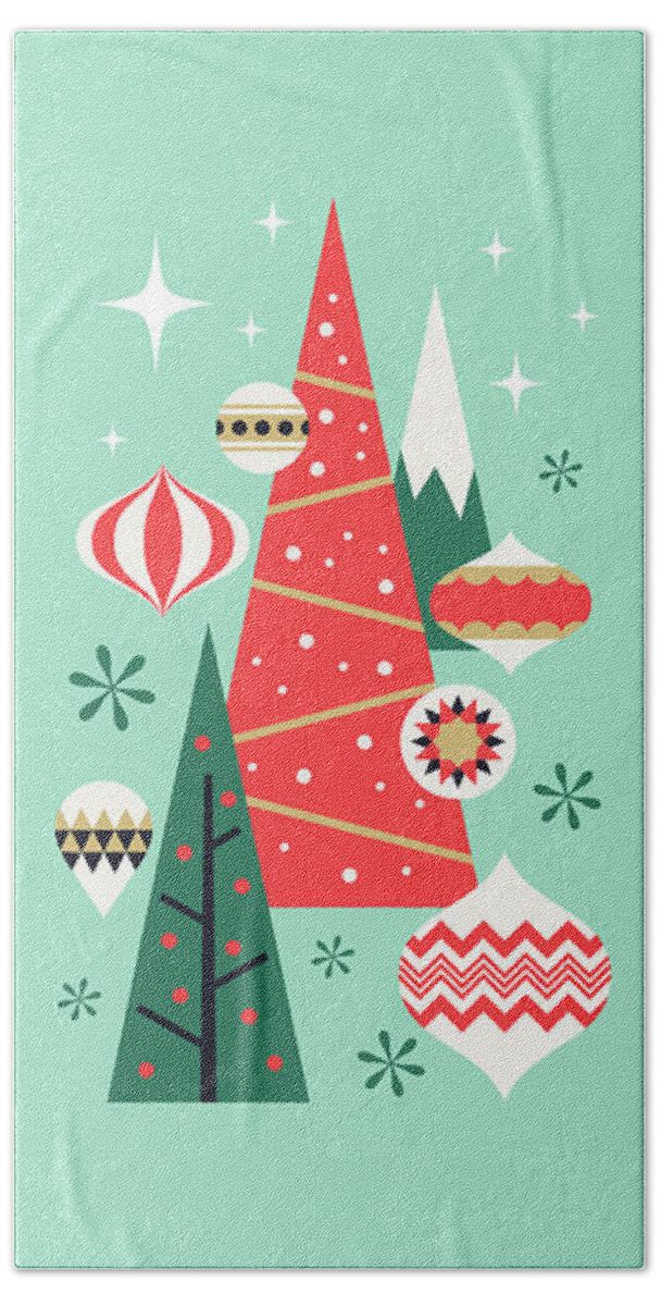 Christmas Hand Towel featuring the digital art Retro Christmas Theme - Plain Mint by Organic Synthesis