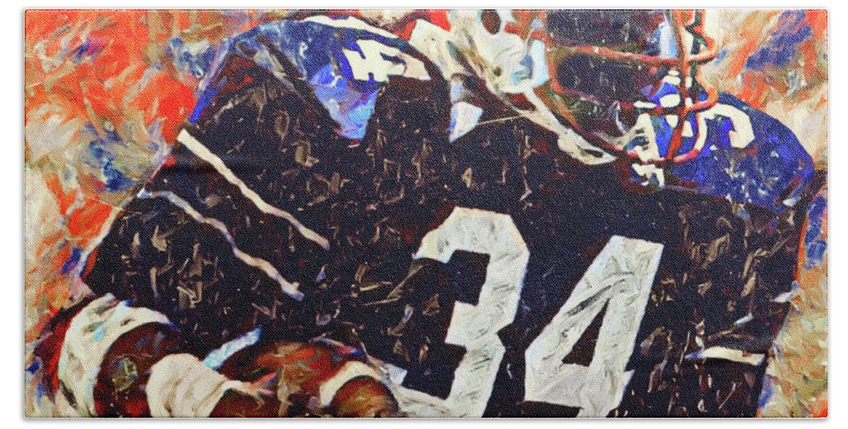 Auburn Hand Towel featuring the mixed media Bo Jackson Auburn Football Digital Painting by Row One Brand