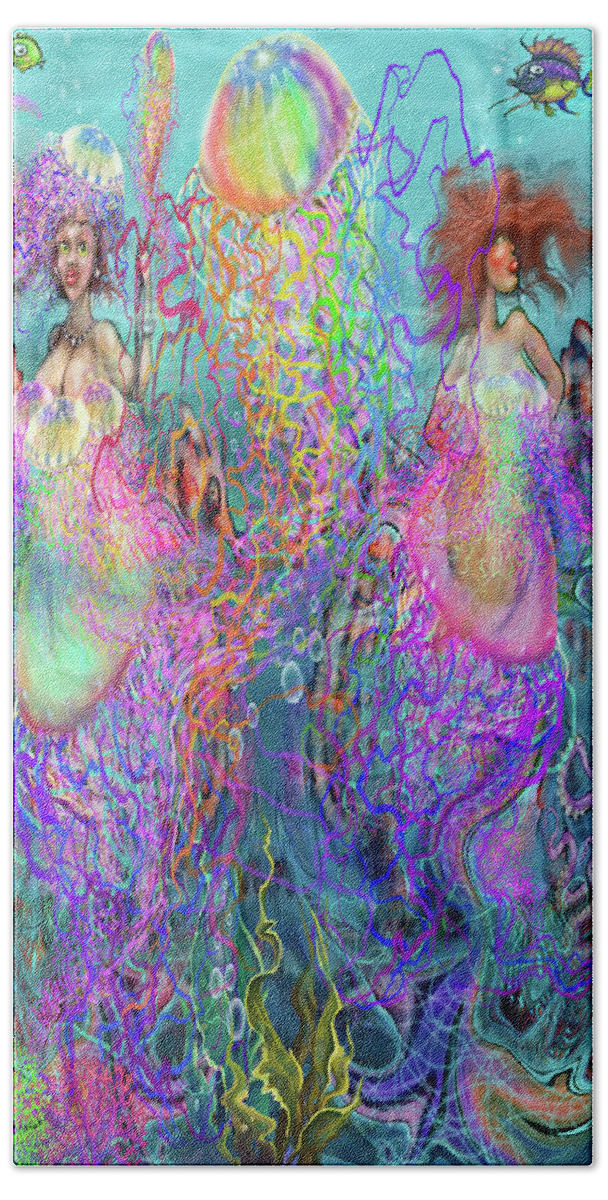 Jellyfish Bath Towel featuring the digital art Mermaid Disco Dresses by Kevin Middleton