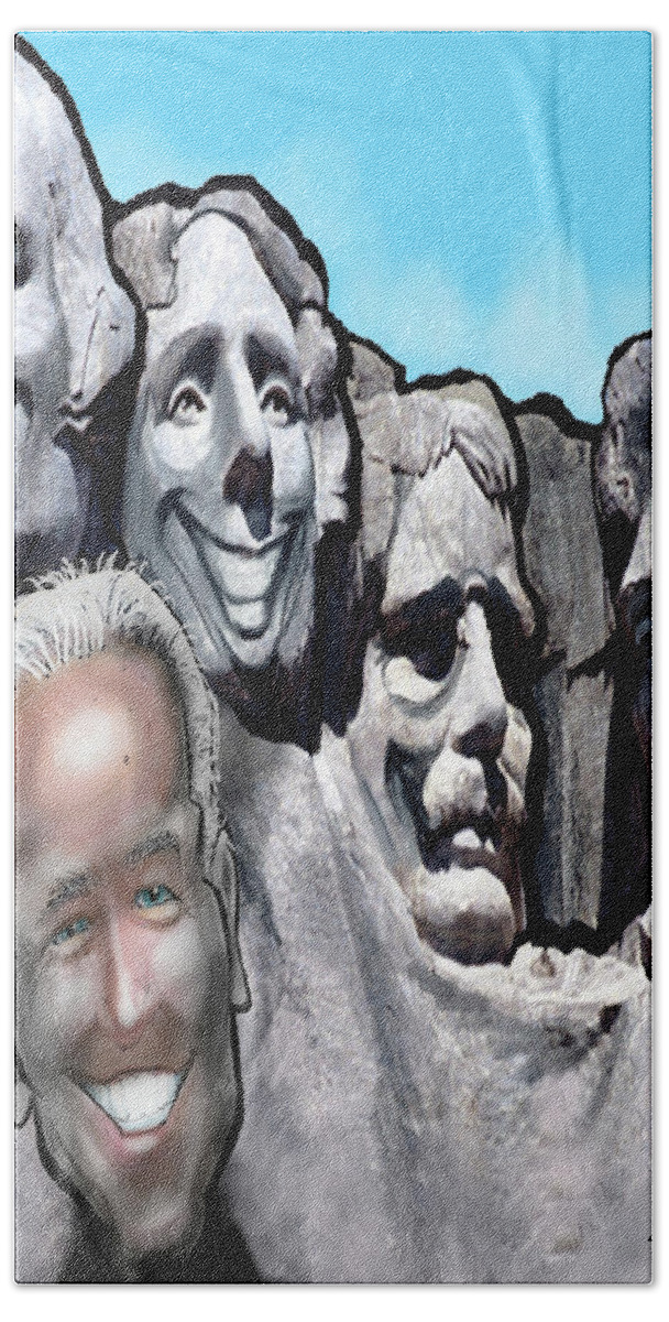 Mount Rushmore Bath Towel featuring the digital art Mount Rushmore w Biden by Kevin Middleton