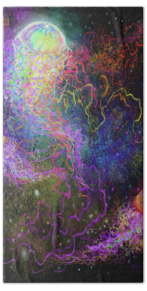 Cosmic Bath Towel featuring the digital art Cosmic Celebration by Kevin Middleton